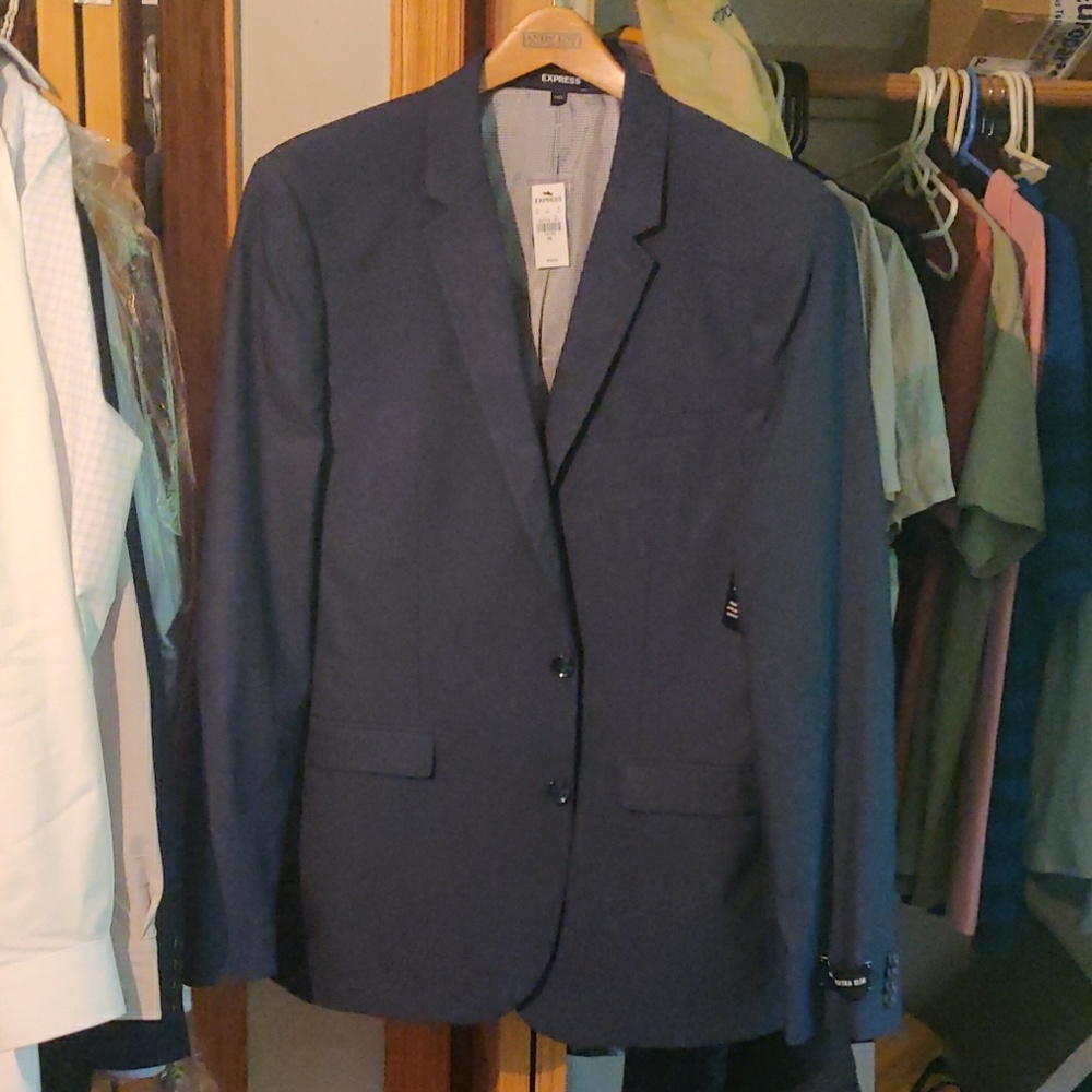 Express Extra Slim Navy Blue Cotton Blend Suit